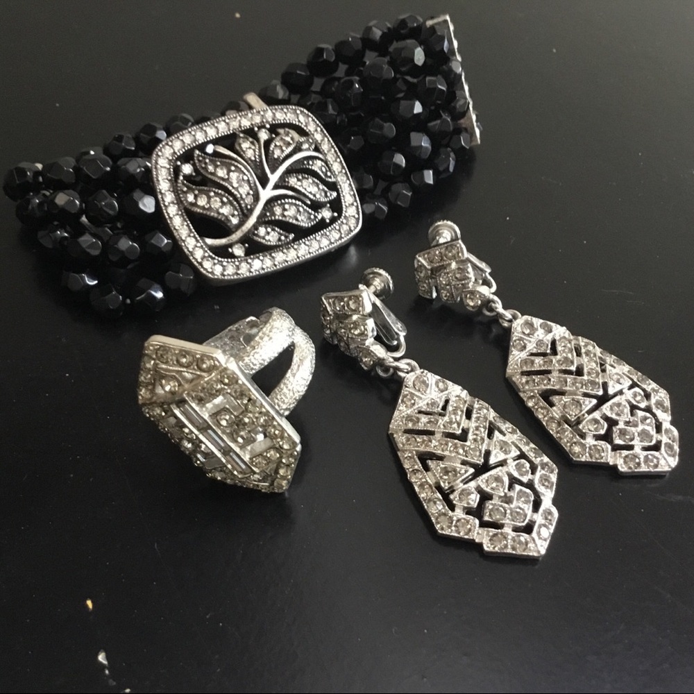 3 pc Vintage CASTLECLIFF earrings & ring +bracelet